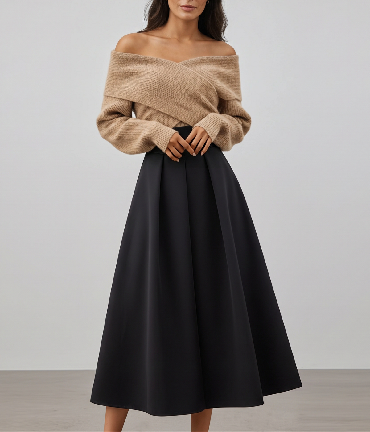 Women's Off-Shoulder Jumper & Midi Skirt Co-ord Set