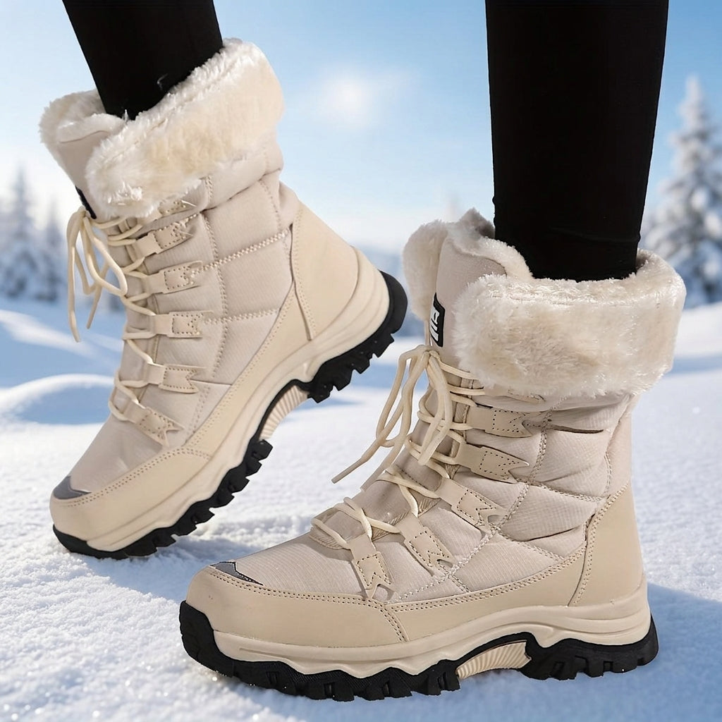 Women's Fur-Lined Winter Boots – Waterproof Lace-Up