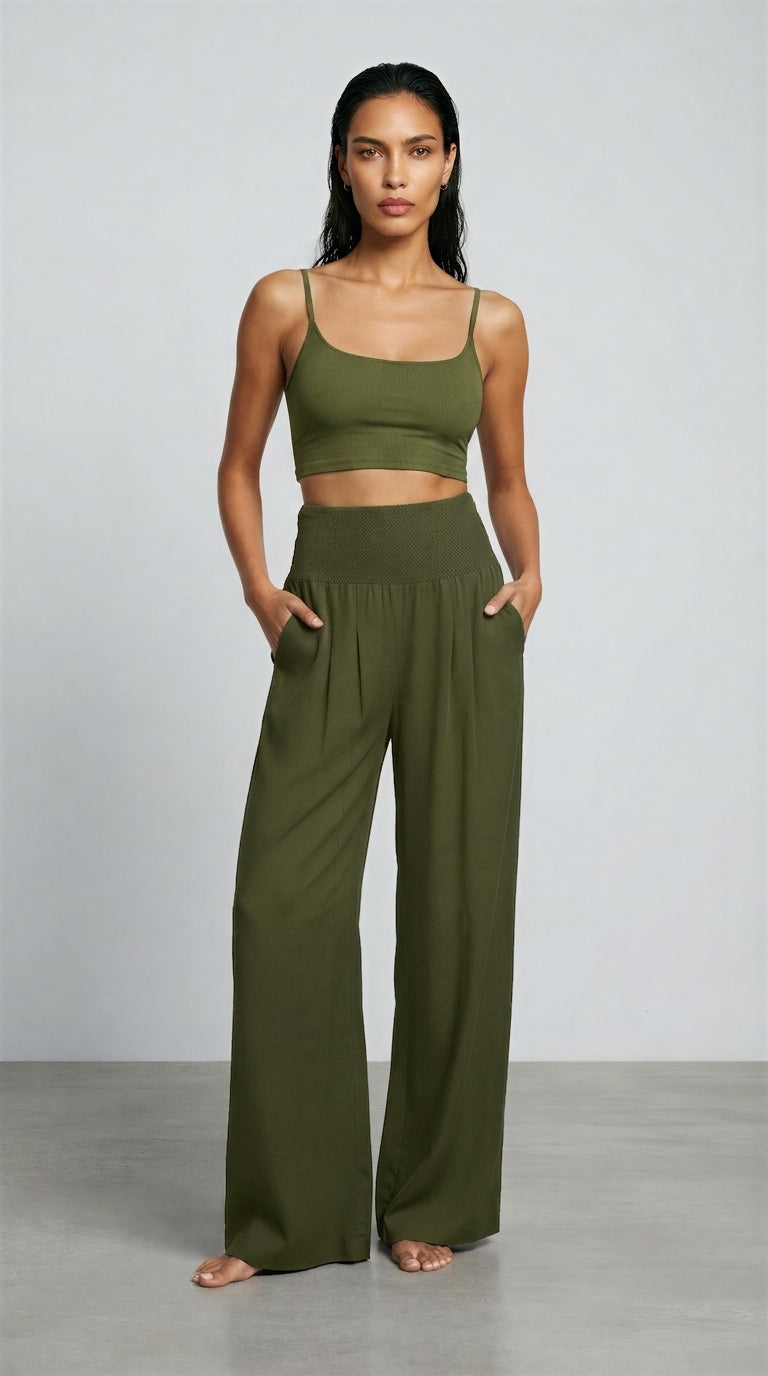 Women's Wide Leg Linen Trousers – High Waisted Palazzo Trousers