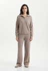 Women's Knitted Co-ord Set – Polo Collar & Wide Leg Trousers