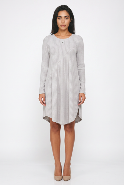 Women's Ribbed Jumper Dress - Long Sleeve, Swing Hem, Knitted