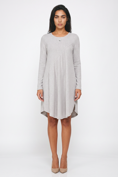 Women's Ribbed Jumper Dress - Long Sleeve, Swing Hem, Knitted
