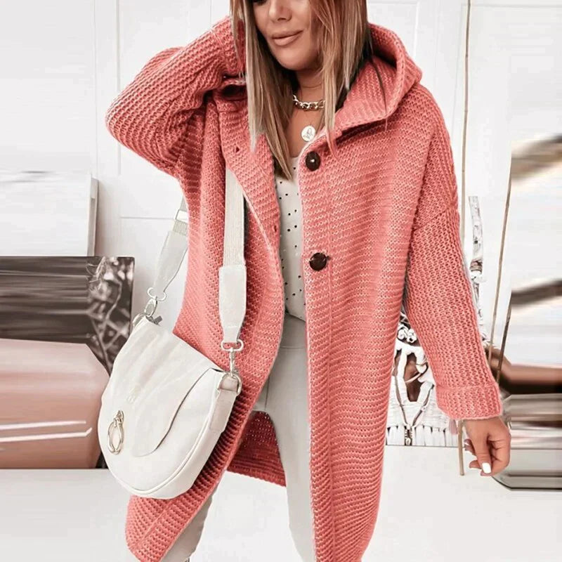 Women's Knitted Hooded Longline Cardigan