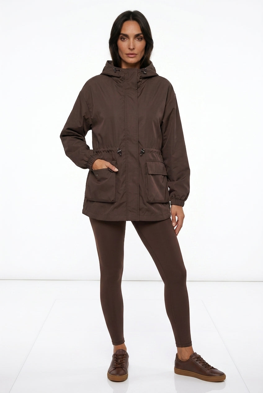 Women's Hooded Windbreaker Jacket – Cinched Waist Utility Jacket