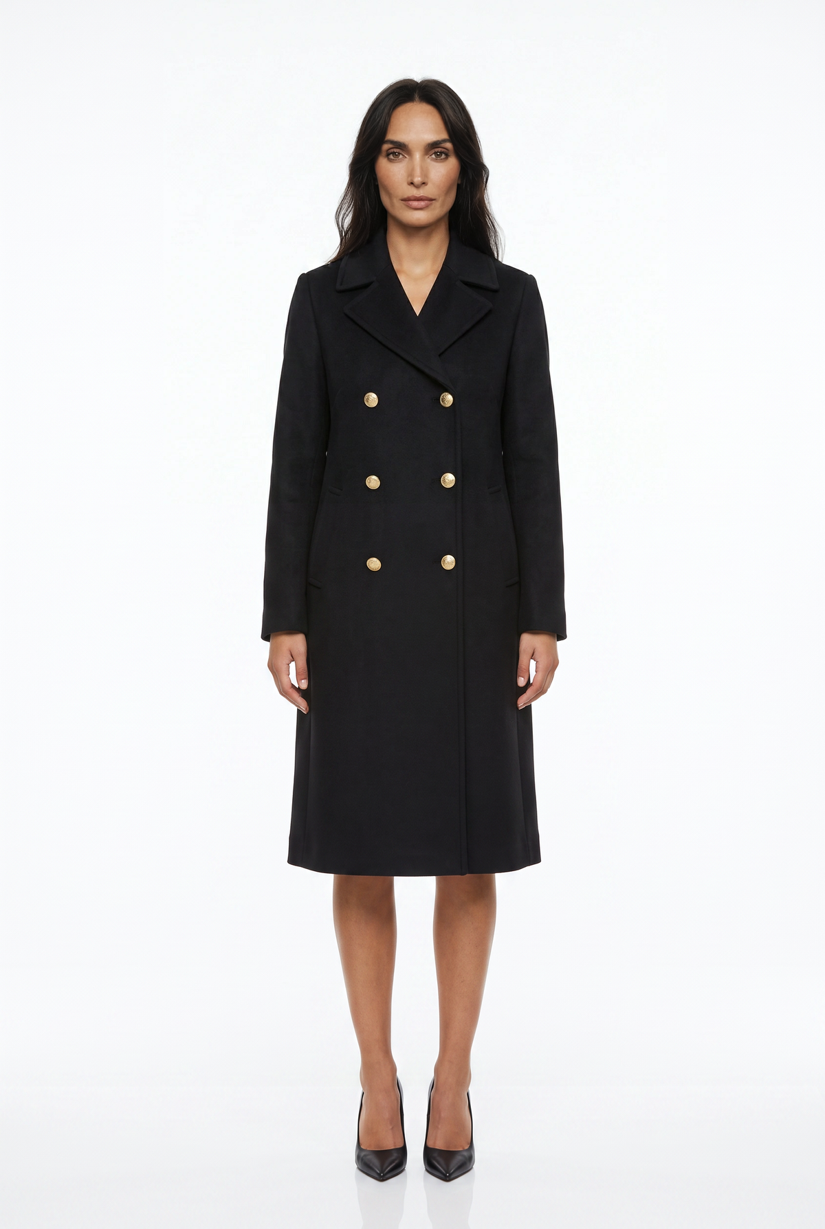 Women's Double-Breasted Wool-Look Coat – Tailored Midi