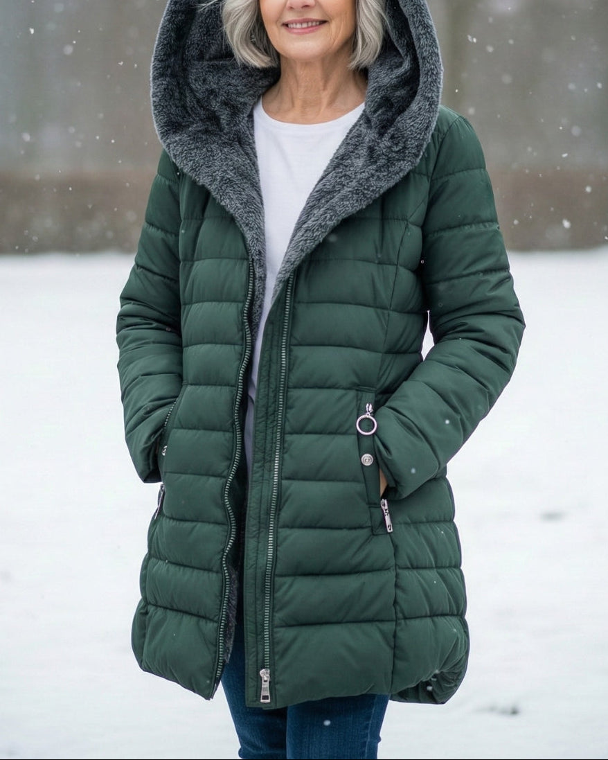 Women's Fleece-Lined Hooded Puffer Jacket – Cosy Winter Coat