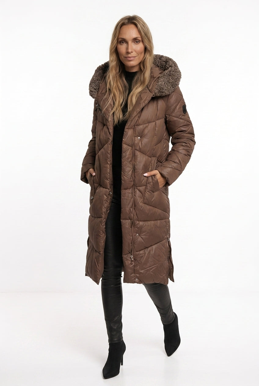 Women's Longline Quilted Puffer Coat – Teddy Hood