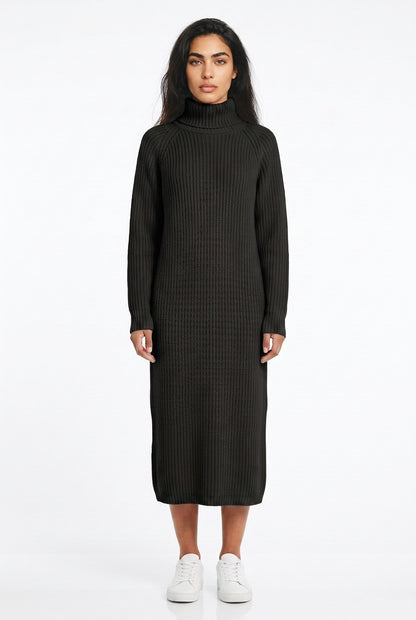 Women's Roll Neck Jumper Dress – Long Sleeve Knitted Midi