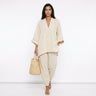 Women's Linen Co-ord Set – Oversized V-Neck Top & Tapered Trousers