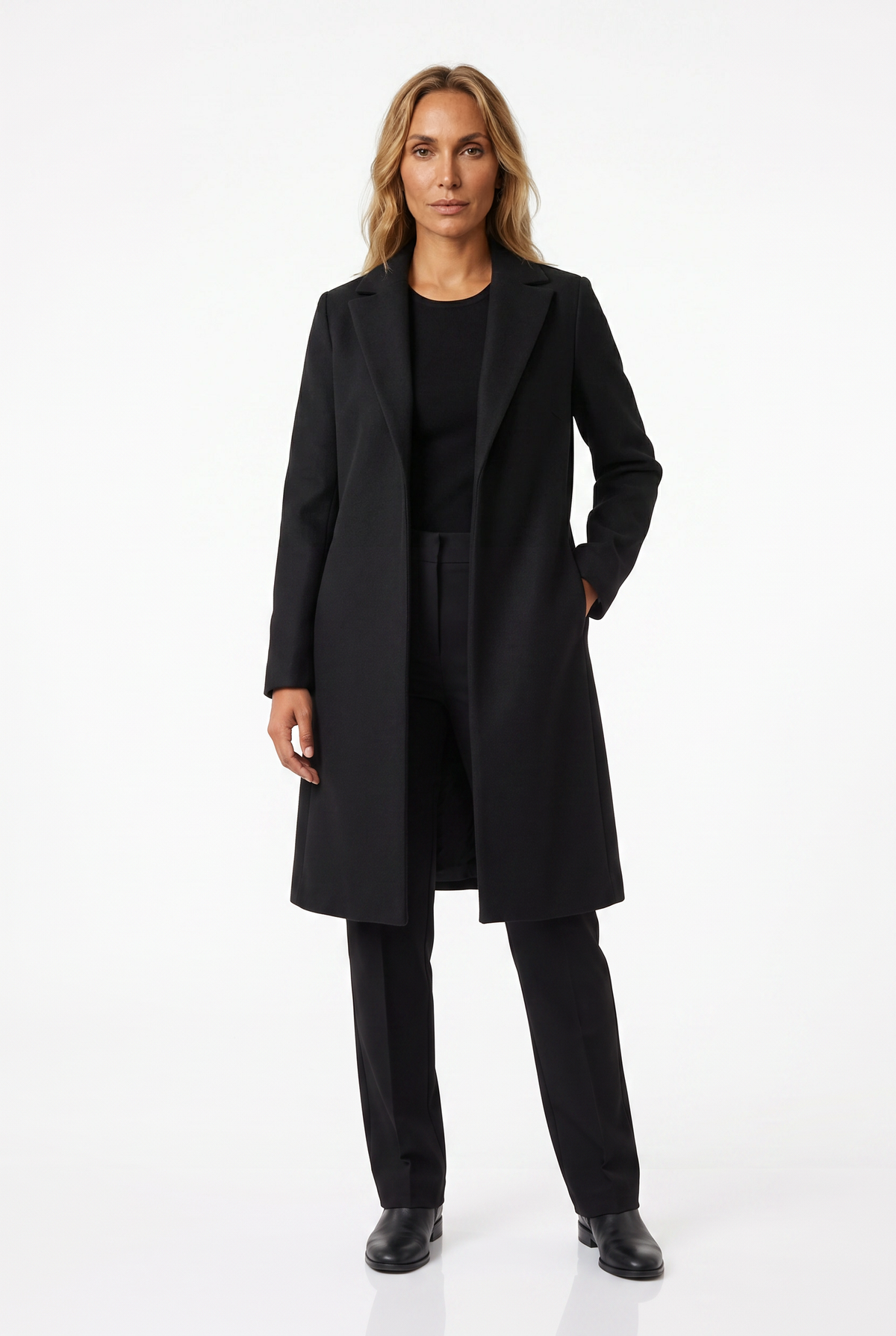 Women's Wool-Blend Longline Coat – Tailored Lapel