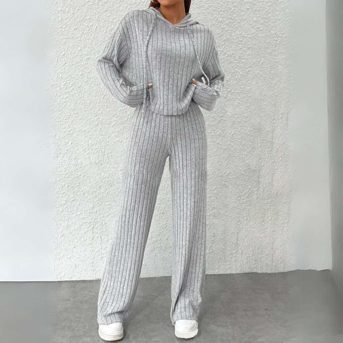 Women's Ribbed Hooded Jumper and Joggers Co-ord Set