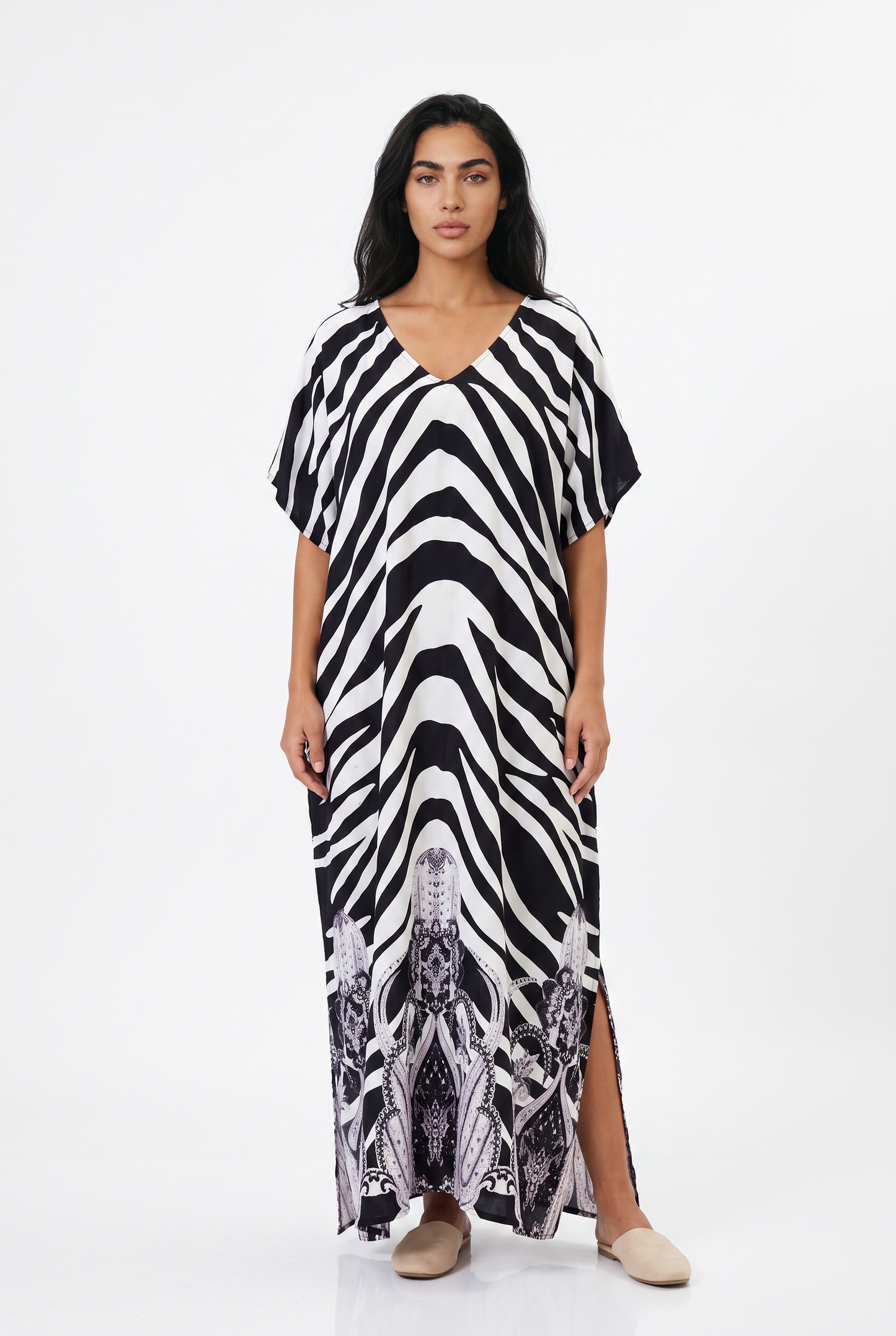 Women's Kaftan Maxi Dress - Loose Fit, V-Neck Cover-Up