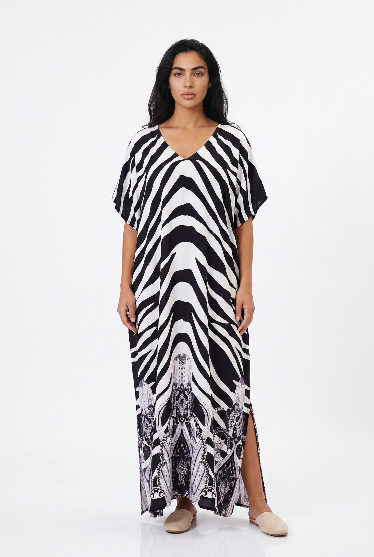 Women's Kaftan Maxi Dress - Loose Fit, V-Neck Cover-Up