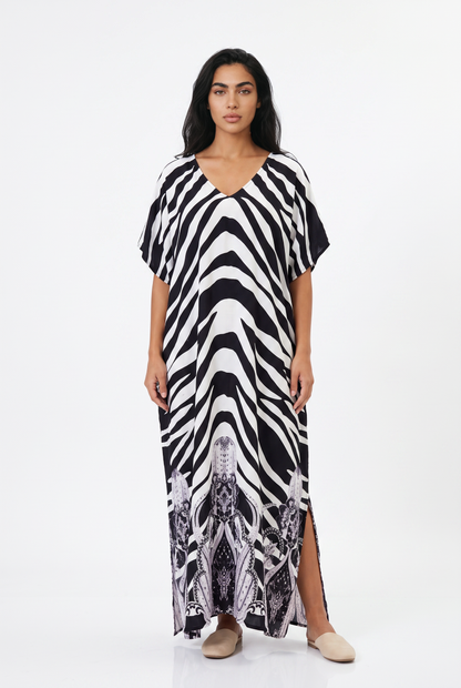 Women's Kaftan Maxi Dress - Loose Fit, V-Neck Cover-Up