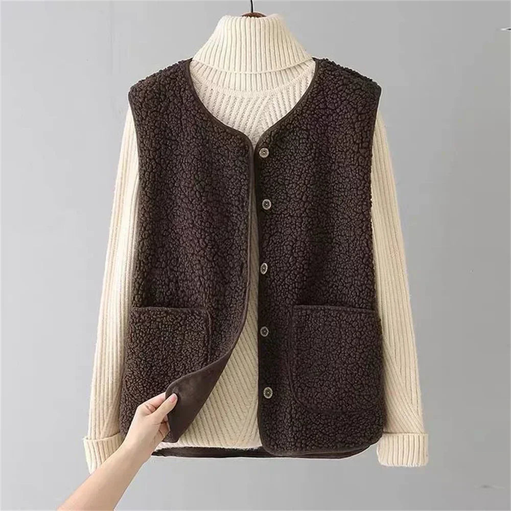 Women's Faux Shearling Gilet – Button-Front
