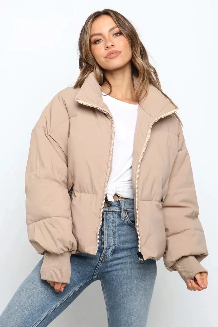 Women's Quilted Puffer Jacket – Ribbed Cuff Winter Coat