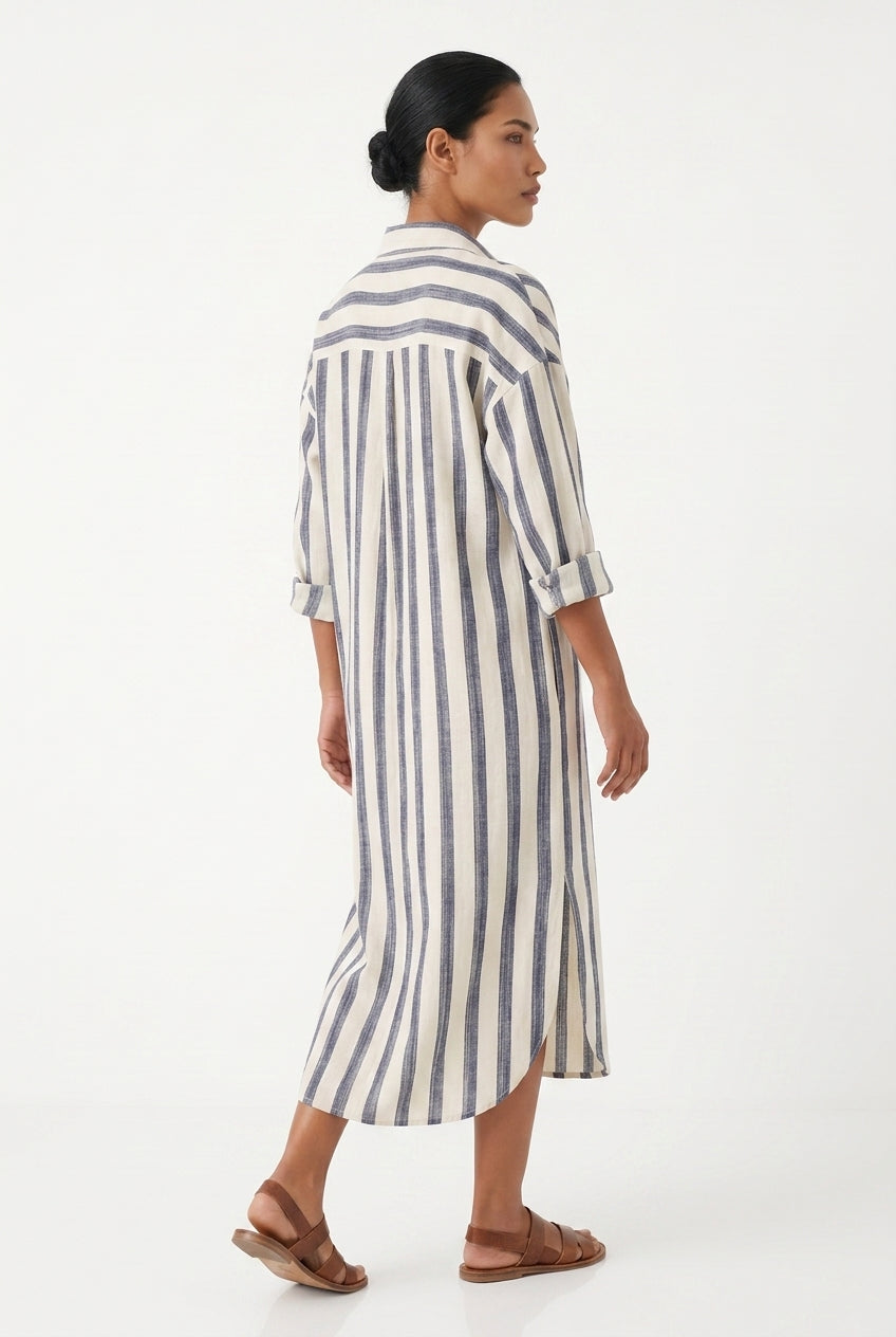 Women's Long Sleeve Maxi Dress – Striped Shirt Dress