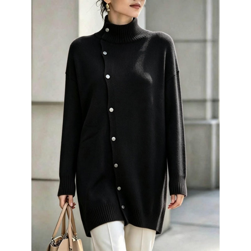 Women's Roll Neck Jumper – Asymmetric Button Front