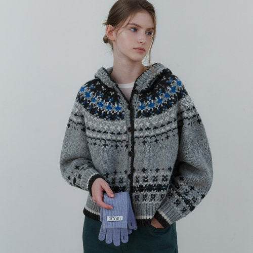 Women's Fair Isle Knit Cardigan with Hood