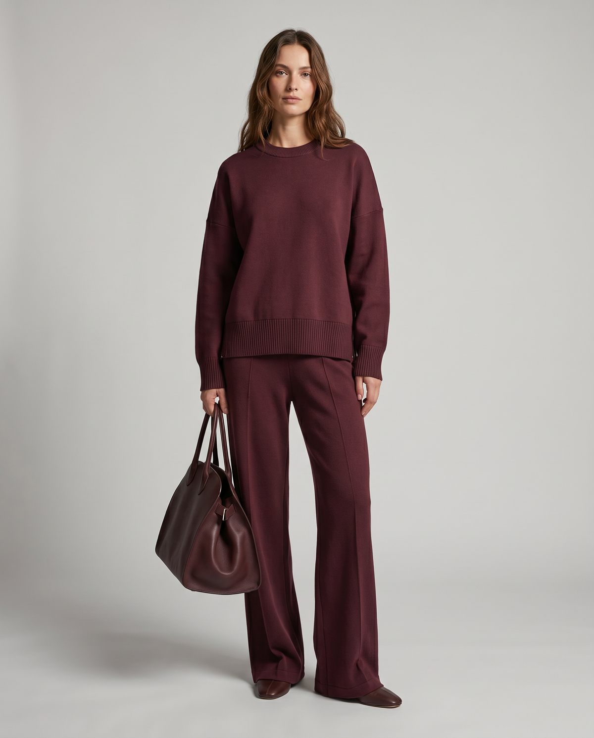 Women's Knit Co-ord Set – Long Sleeve Jumper & Wide Leg Trousers