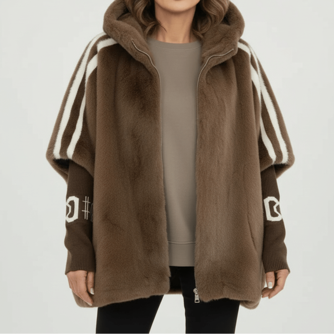 Women's Faux Fur Cape Jacket – Hooded Oversized Winter Coat
