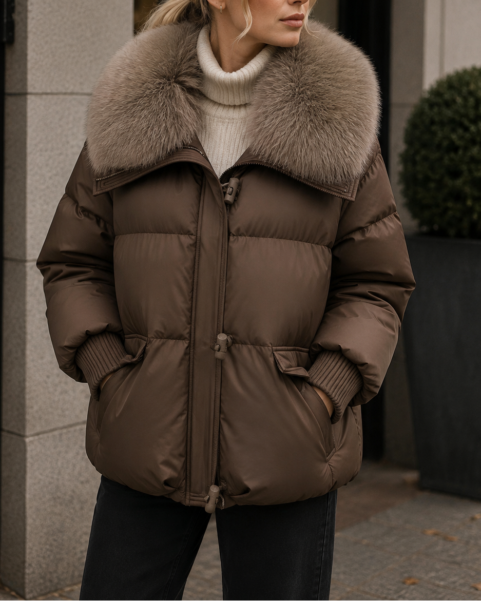 Women's Puffer Jacket – Faux-Fur Collar Hooded