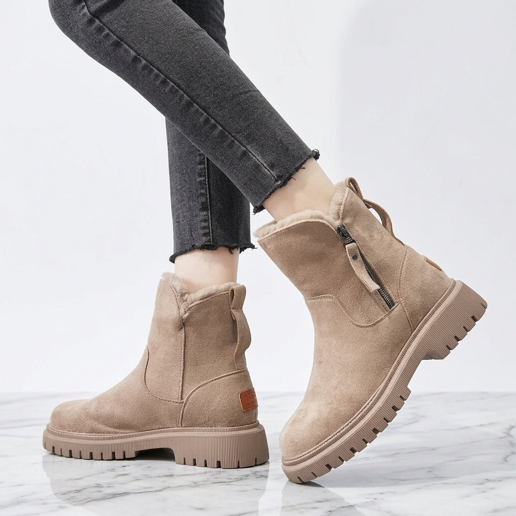 Women's Suede Shearling-Lined Ankle Boots – Anti-Slip Winter