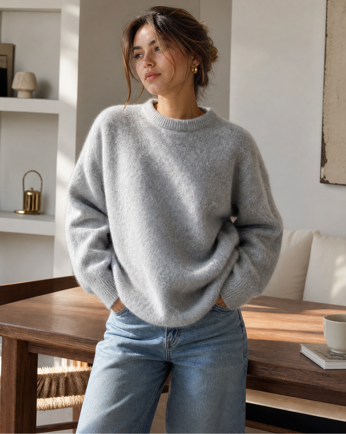 Women's Grey Oversized Mohair Jumper – Cosy Knit