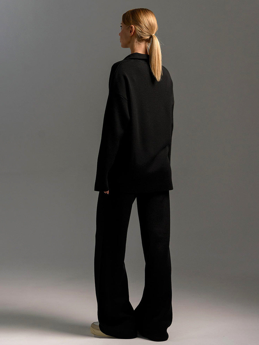 Women's Knit Polo Jumper & Wide Leg Trousers Set