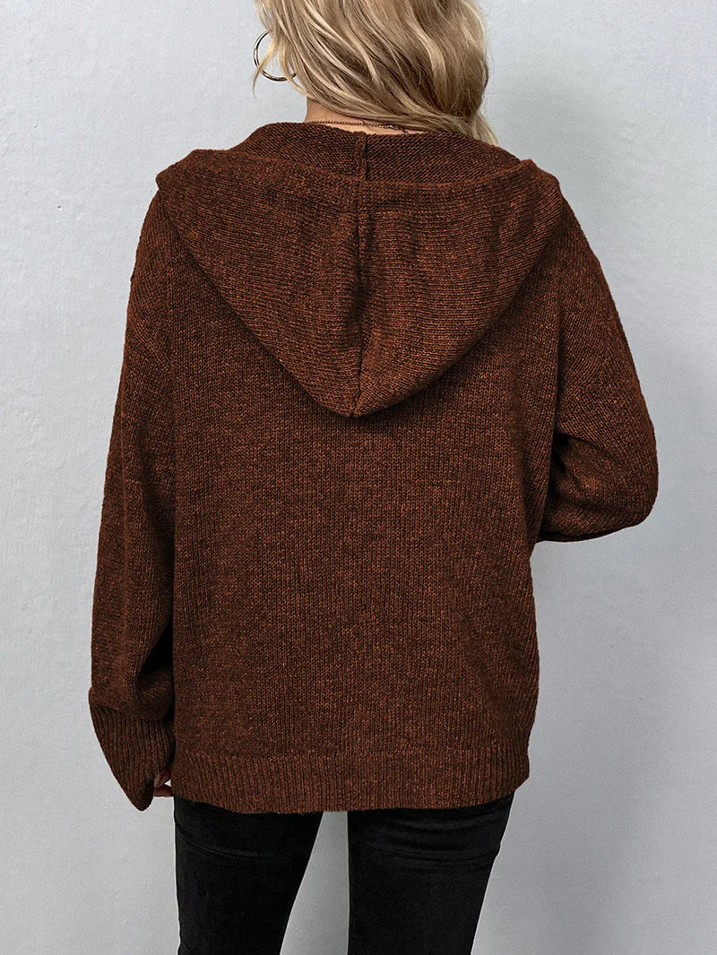 Women's Hooded Knit Cardigan with Button Front