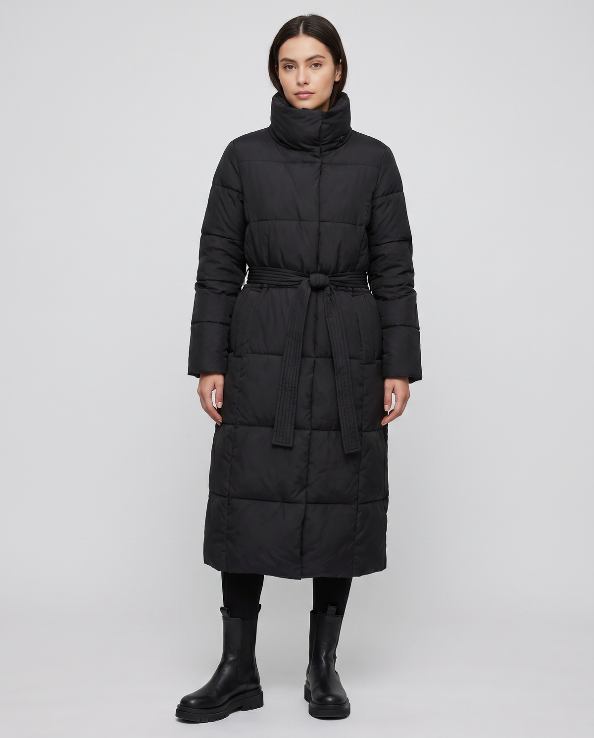Women's Longline Puffer Coat – Oversized Collar Quilted Jacket