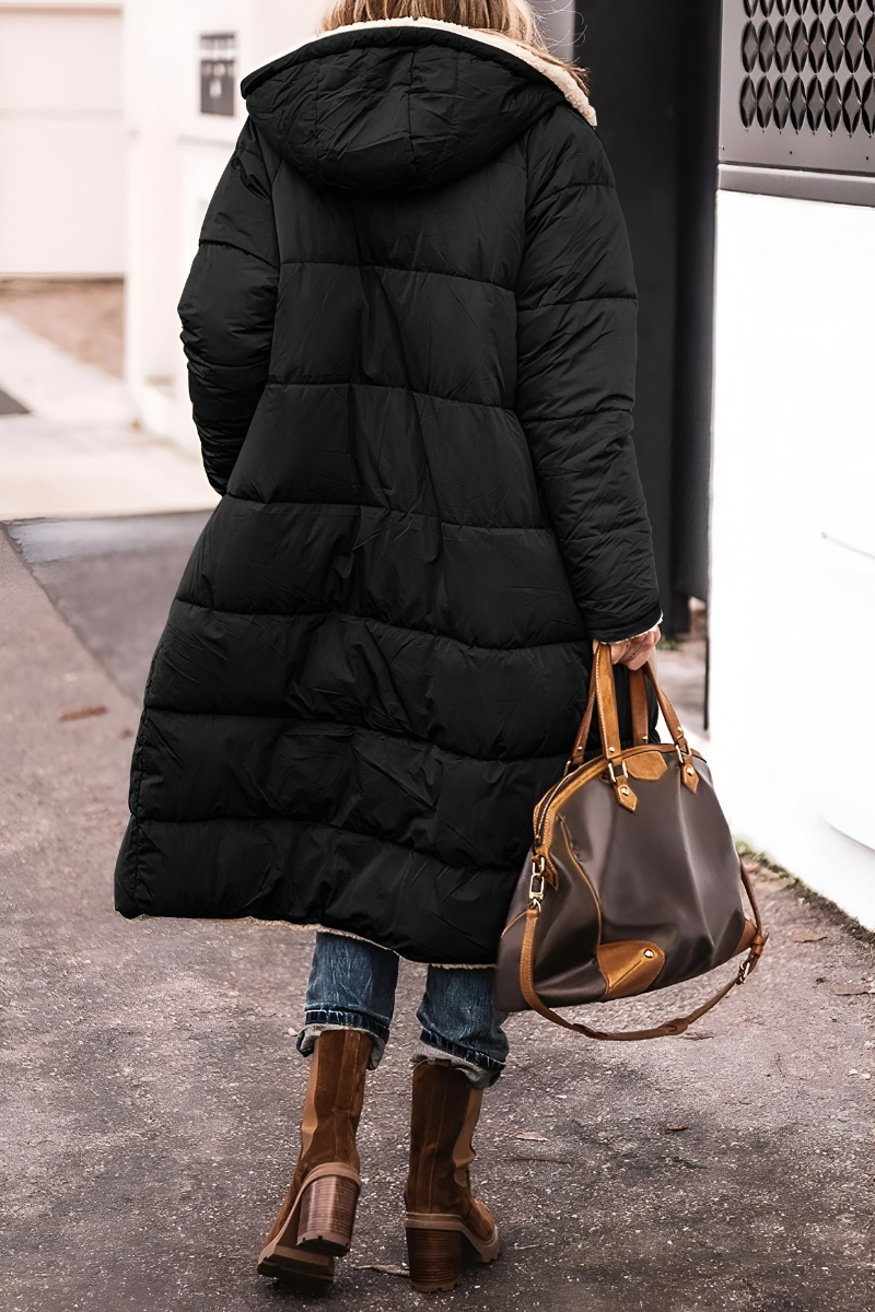 Women's Longline Sherpa-Lined Puffer Coat with Hood