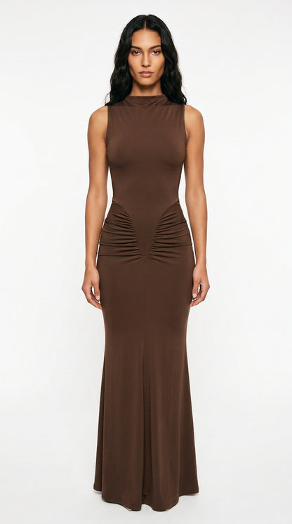 Bodycon Maxi Dress – Ruched Sleeveless Evening Dress