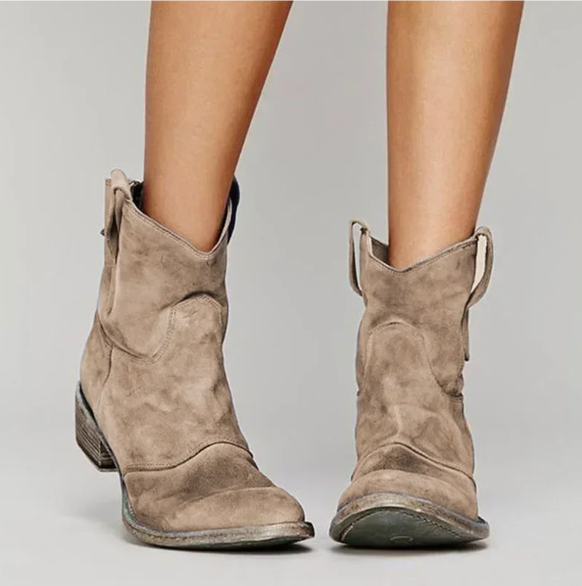 Women's Suede Western Ankle Boots Low Heel