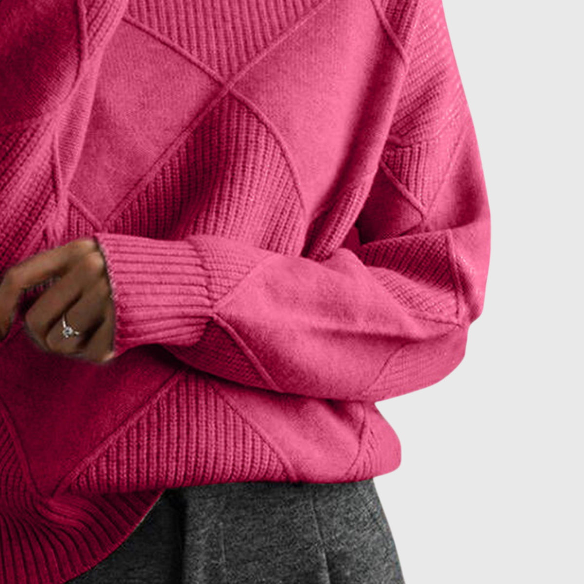 Women's Roll Neck Jumper – Diagonal Seam Oversized Knit