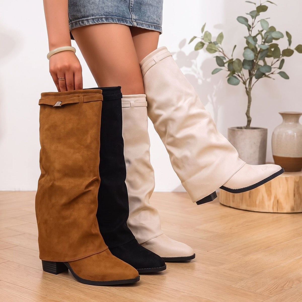 Women's Slouch Knee-High Block Heel Boots