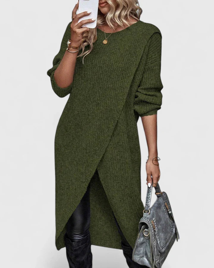 Women's Knit Wrap-Front Jumper Dress – Office – Green