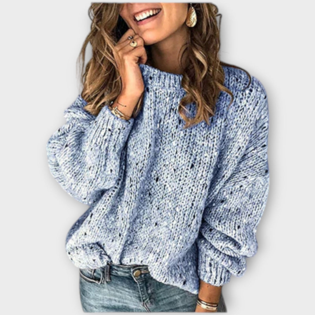 Women's Marled Knit Jumper – Balloon Sleeve Mock Neck Sweater