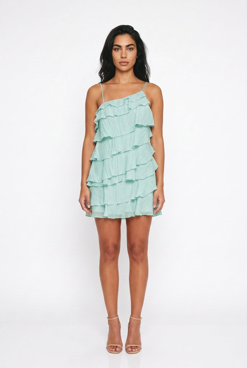 Women's Tiered Ruffle Mini Dress – Strappy Summer Party