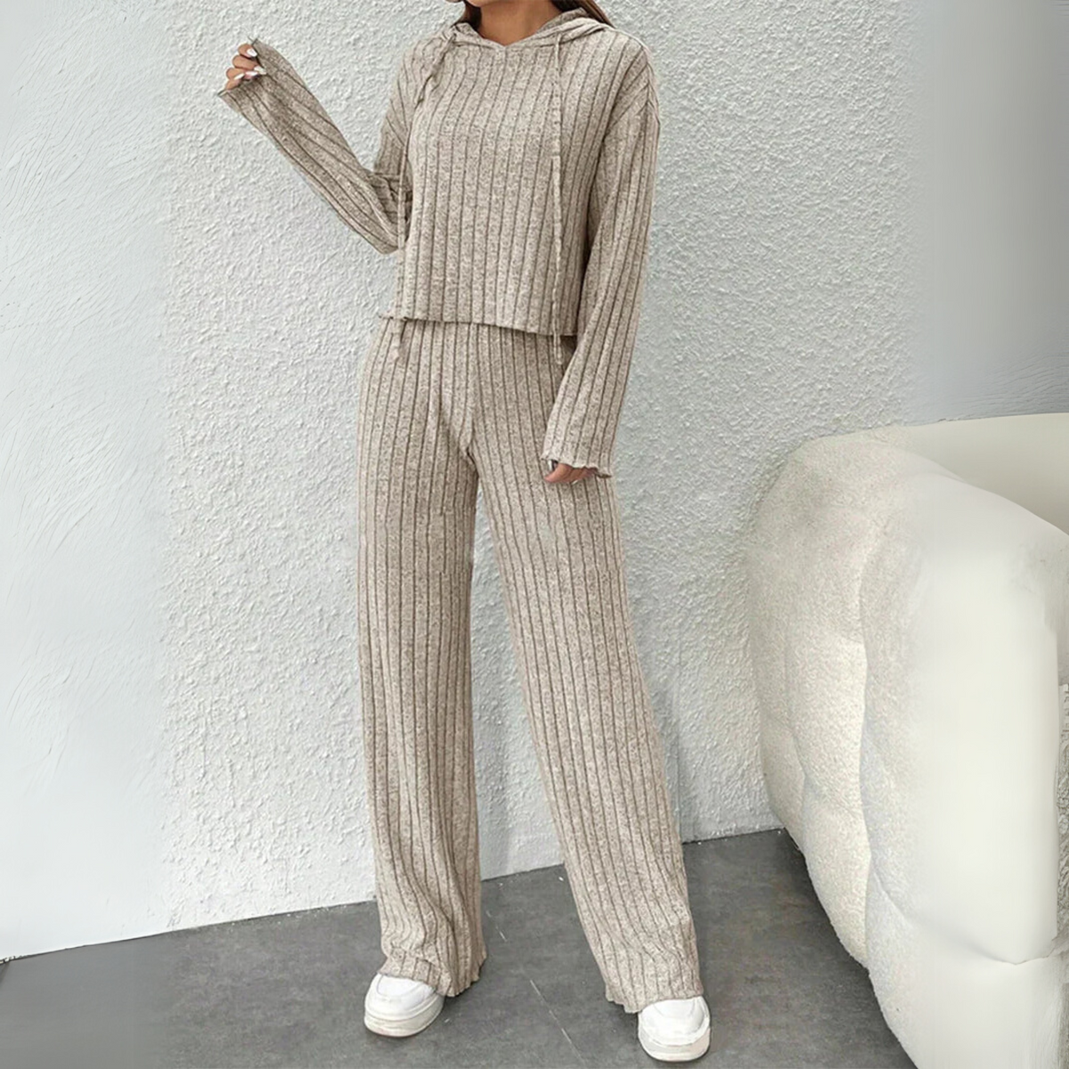 Women's Ribbed Hooded Jumper and Joggers Co-ord Set