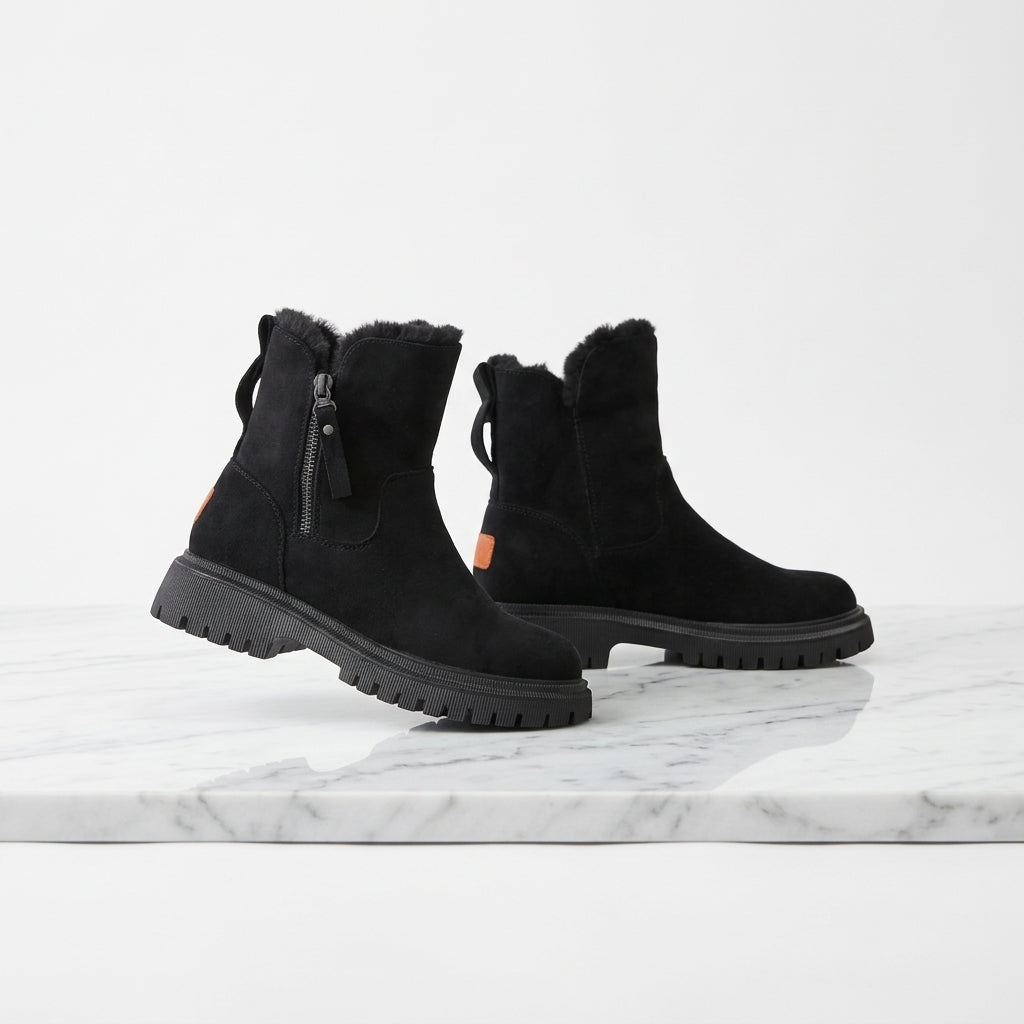 Women's Faux Fur-Lined Ankle Boots – Chunky Sole Winter Boots