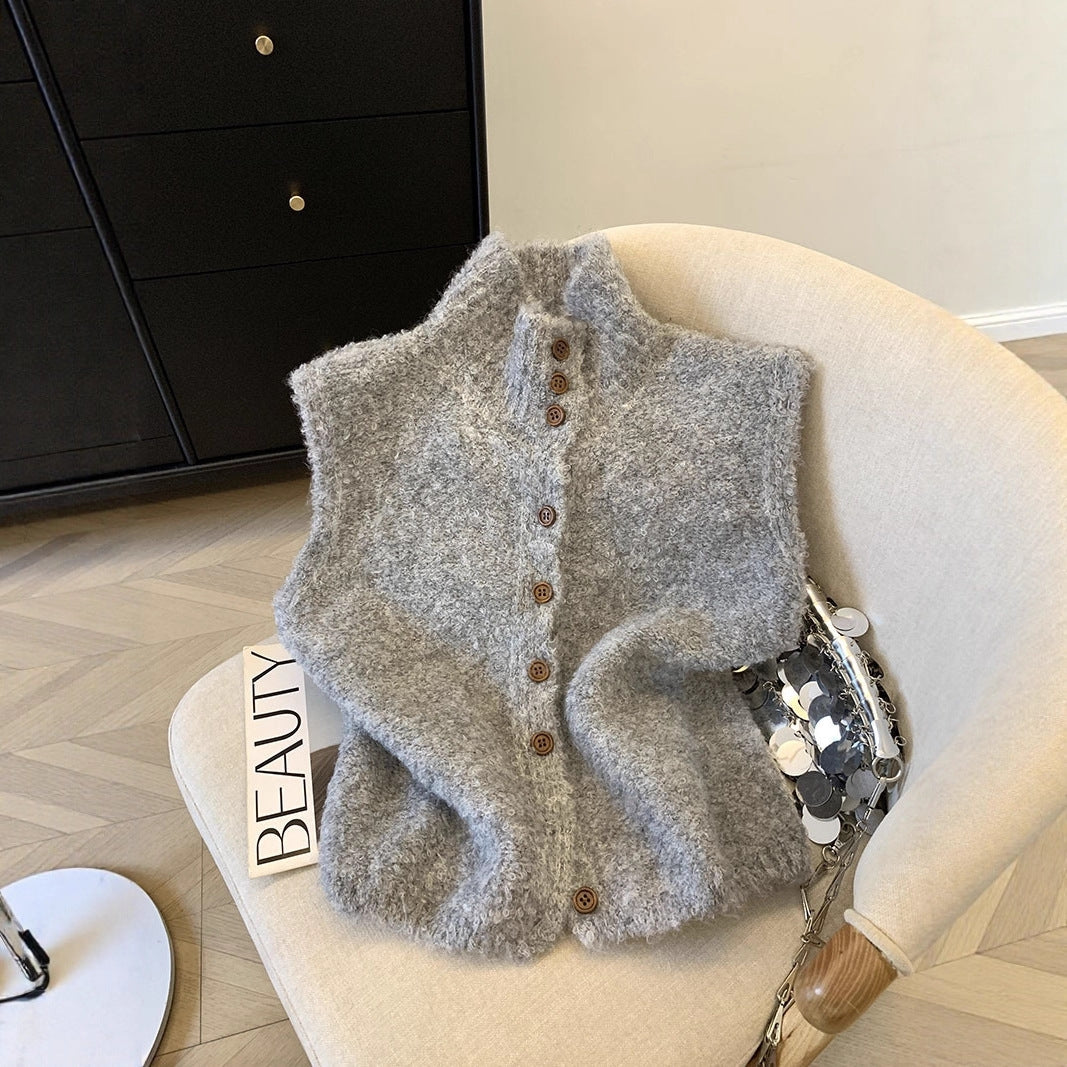 Women's Knitted Button-Front Waistcoat Gilet