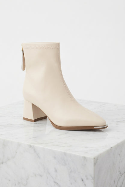 Women's Block Heel Ankle Boots – Pointed Toe Metal Tip