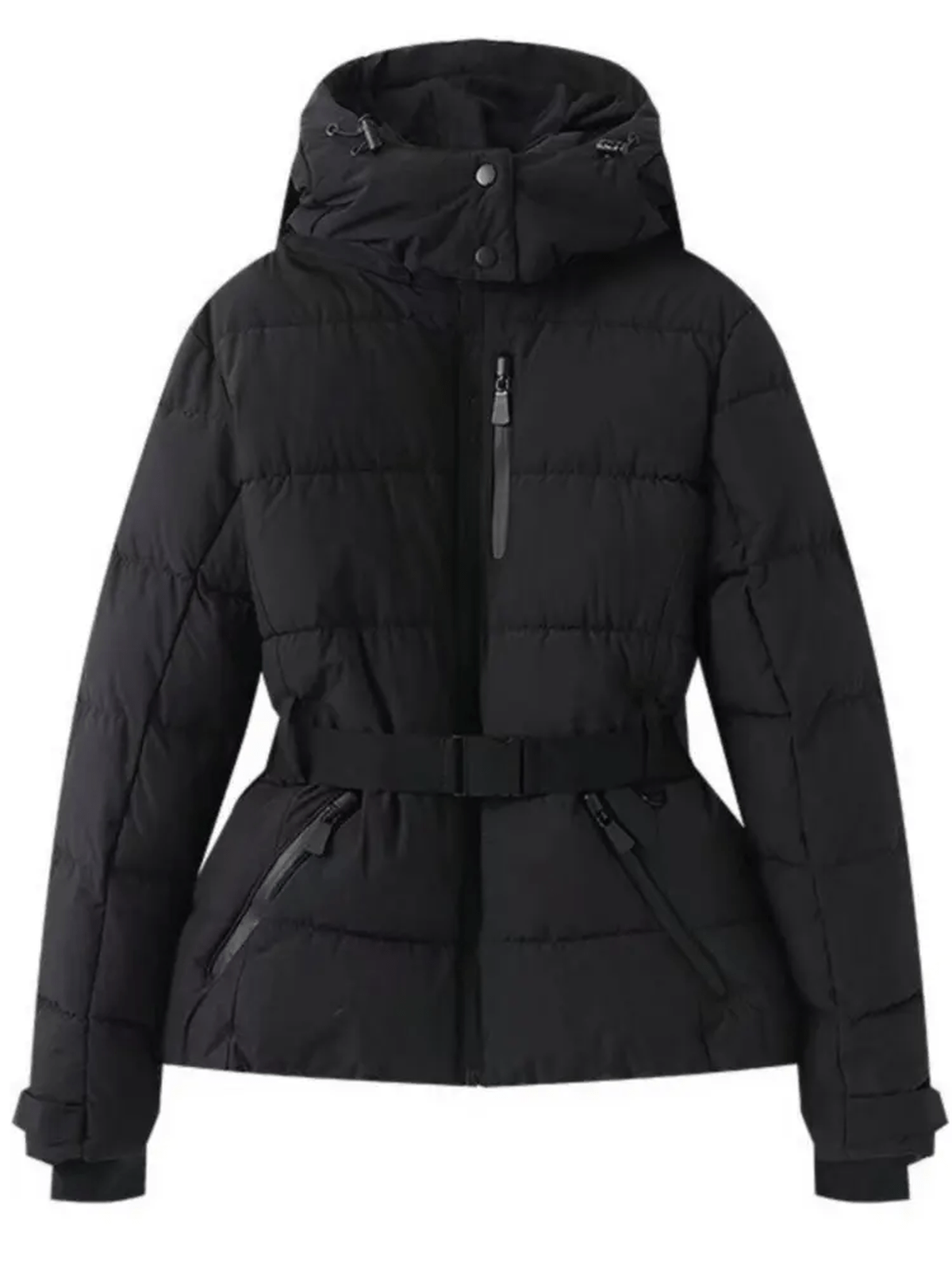 Women's Belted Puffer Ski Jacket – Insulated Winter Coat