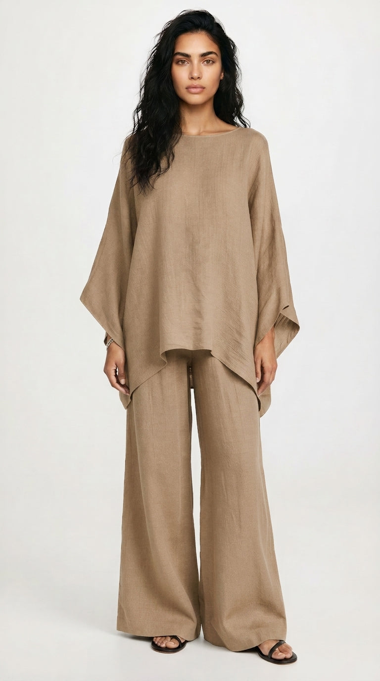 Women's Linen Co Ord Set – Relaxed Top & Wide Leg Trousers