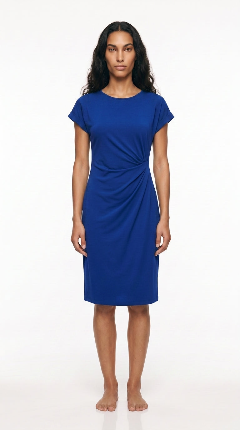 Women's Ruched Midi Dress – Twist-Front Bodycon Dress