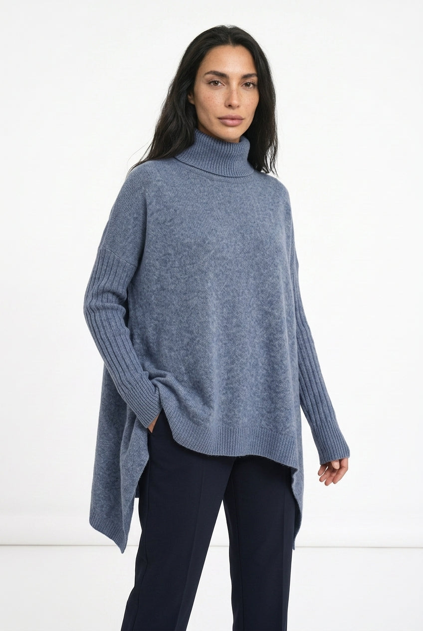 Women's Oversized Knit Turtleneck Jumper – Asymmetric Hem