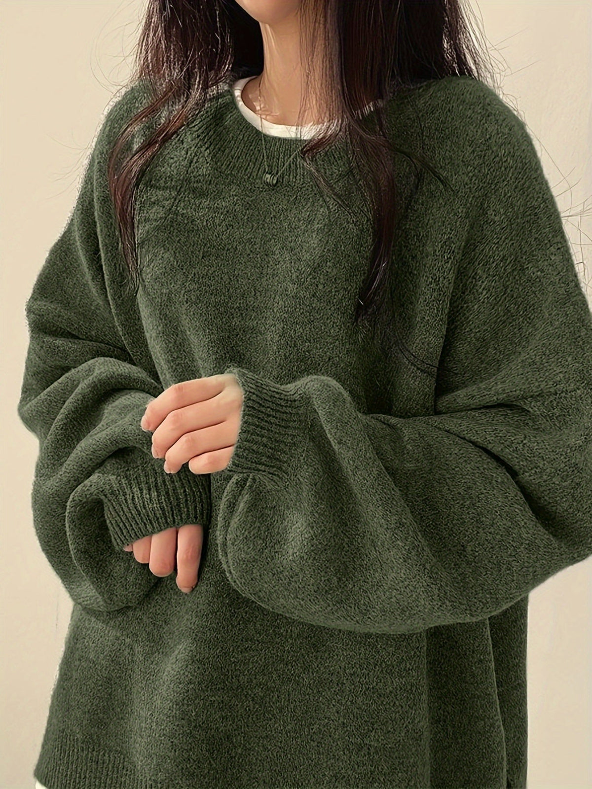 Women's Oversized Balloon Sleeve Jumper – Crew Neck Knit