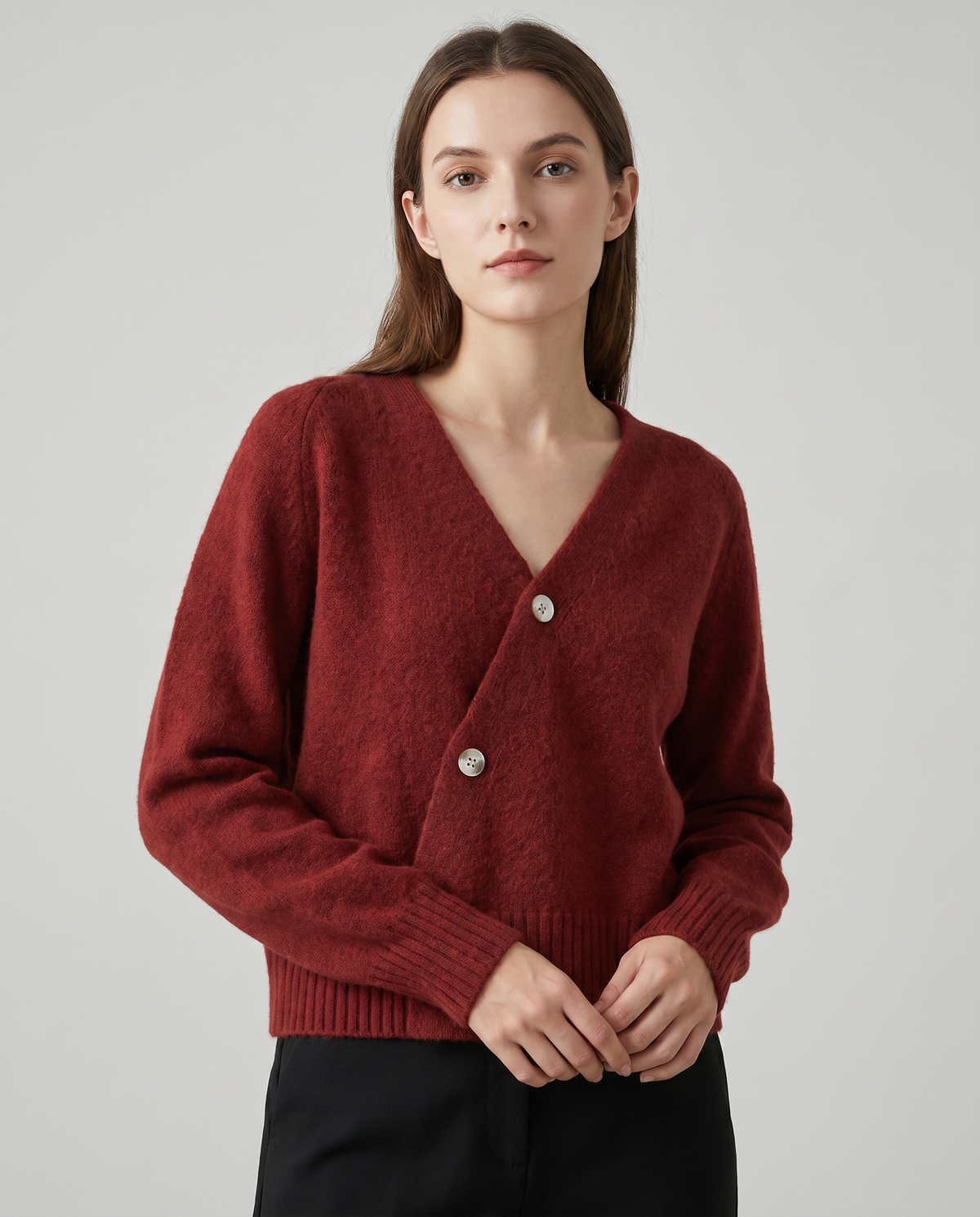 Women's Wool Blend Cardigan – Cross Button V-Neck Wrap Jumper