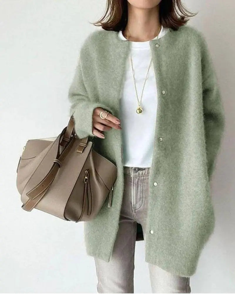 Women's Fluffy Knit Cardigan – Oversized Button-Front